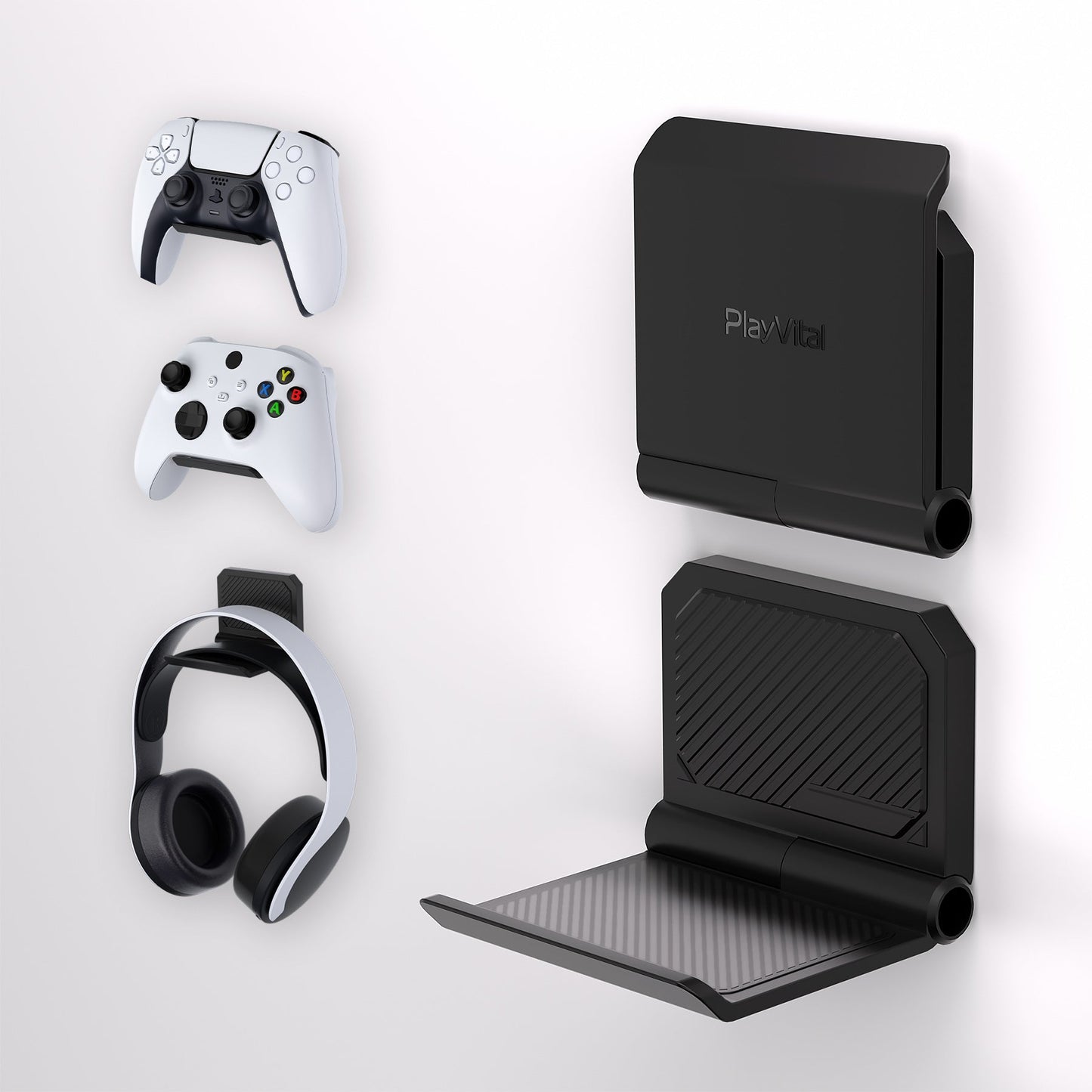 PlayVital 2 Set FOLD Controller Wall Mount for ps5/4 & Xbox Series X/S & Switch Pro & Xbox Wireless Headset & Pulse 3D Headset - Black - DMYPFM001 PlayVital