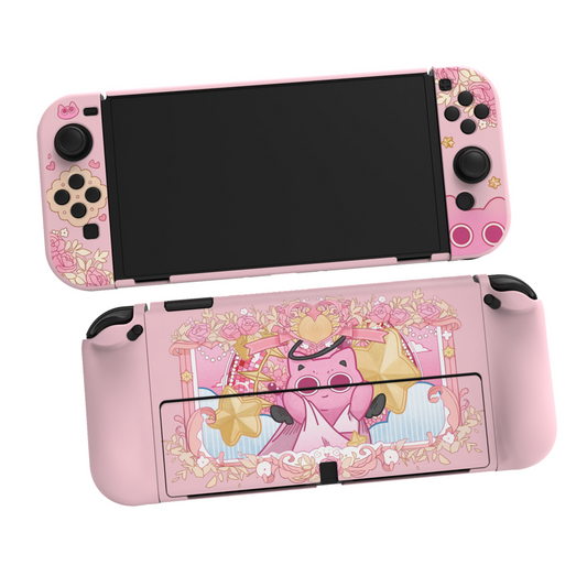 PlayVital PP&VV ハードシェル保護ケース、スクリーンプロテクター、サムグリップキャップ、ボタンキャップ付き、NS Switch用【ピンク】【TNSYT004】