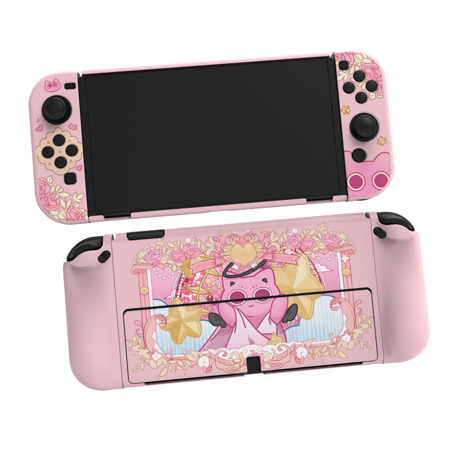 PlayVital PP&VV ハードシェル保護ケース スクリーンプロテクター、サムグリップキャップ、ボタンキャップ付き Switch Lite用【ピンク】【PSLYR018】