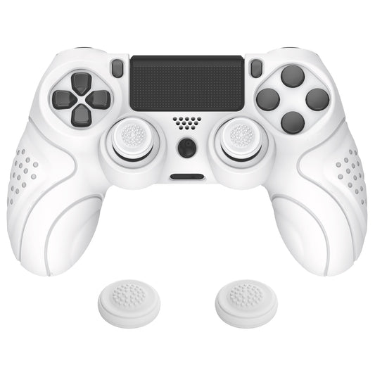 PlayVital Guardian Edition White Ergonomic Soft Anti-Slip Controller Silicone Case Cover for PS4, Rubber Protector Skins with white Joystick Caps for PS4 Slim PS4 Pro Controller - P4CC0060 playvital