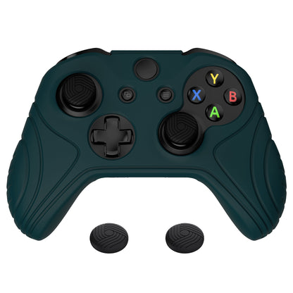 PlayVital Samurai Edition Racing Green Anti-Slip Controller Grip Silicone Skin for Xbox One X/S Controller, Ergonomic Soft Rubber Protective Case Cover for Xbox One S/X Controller with Black Thumb Stick Caps - XOQ037 playvital