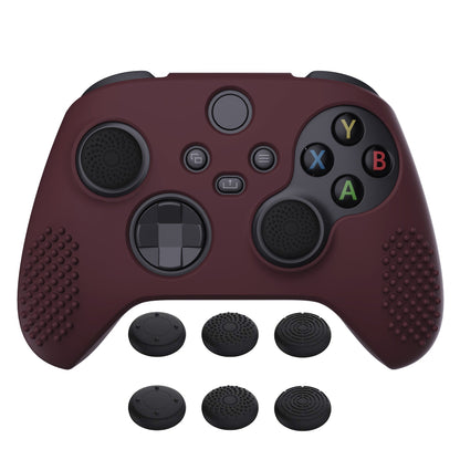 PlayVital Wine Red 3D Studded Edition Anti-slip Silicone Cover Skin for Xbox Series X Controller, Soft Rubber Case Protector for Xbox Series S Controller with 6 Black Thumb Grip Caps - SDX3011 PlayVital