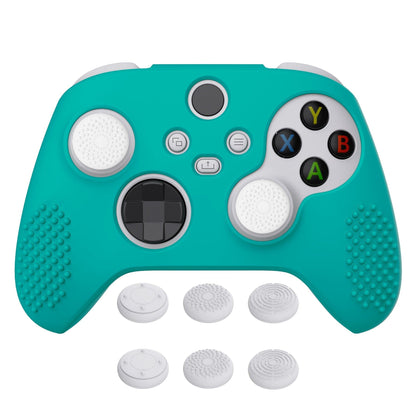 PlayVital Aqua Green 3D Studded Edition Anti-slip Silicone Cover Skin for Xbox Series X Controller, Soft Rubber Case Protector for Xbox Series S Controller with 6 White Thumb Grip Caps - SDX3010 PlayVital