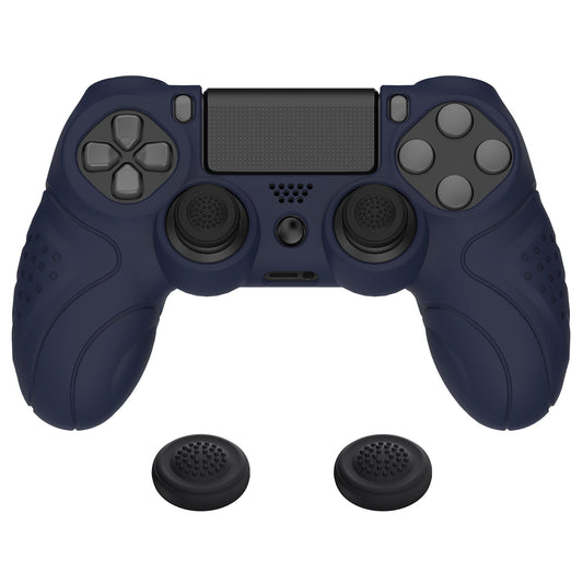 PlayVital Guardian Edition Midnight Blue Ergonomic Soft Anti-Slip Controller Silicone Case Cover for PS4, Rubber Protector Skins with Black Joystick Caps for PS4 Slim PS4 Pro Controller - P4CC0061 playvital