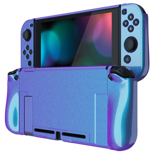 PlayVital UPGRADED Glossy Dockable Case Grip Cover for NS Switch, Ergonomic Protective Case for NS Switch, Separable Protector Hard Shell for Joycon - Chameleon Purple Blue - ANSP3001 PlayVital