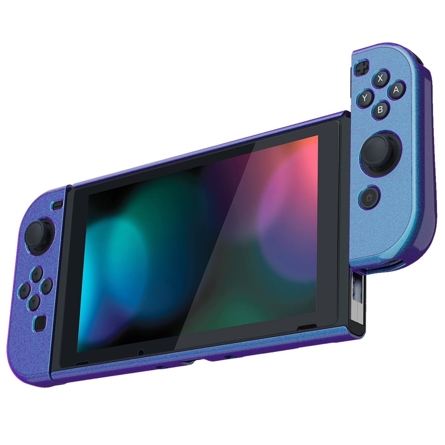 PlayVital UPGRADED Glossy Dockable Case Grip Cover for NS Switch, Ergonomic Protective Case for NS Switch, Separable Protector Hard Shell for Joycon - Chameleon Purple Blue - ANSP3001 PlayVital