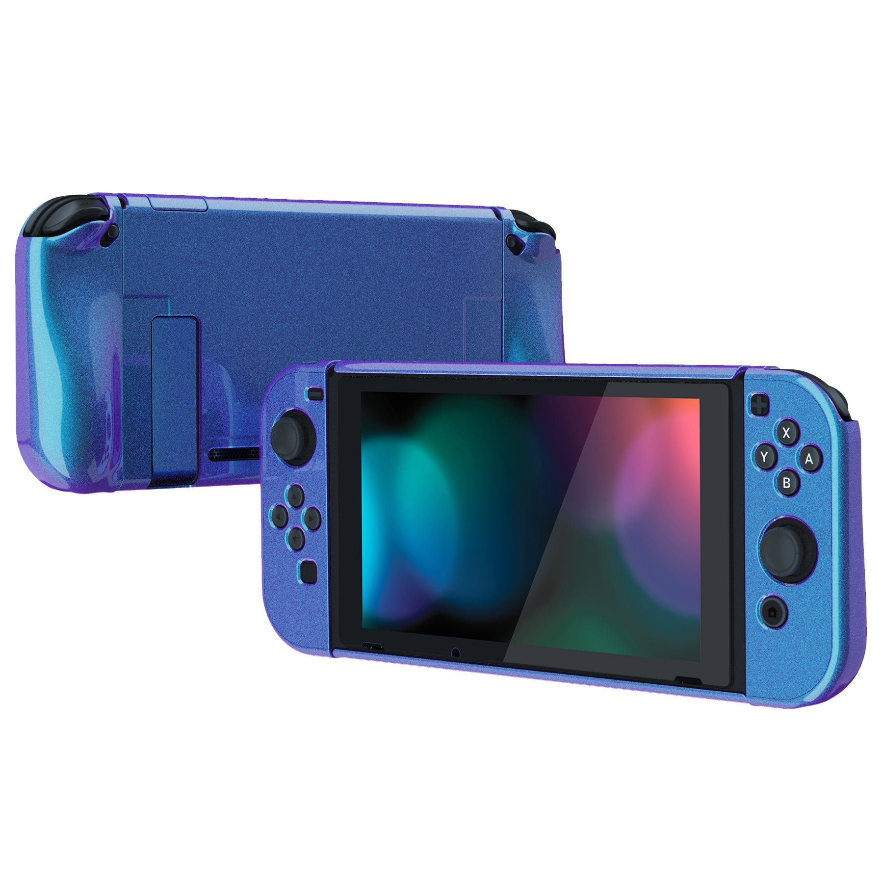 PlayVital UPGRADED Glossy Dockable Case Grip Cover for NS Switch, Ergonomic Protective Case for NS Switch, Separable Protector Hard Shell for Joycon - Chameleon Purple Blue - ANSP3001 PlayVital