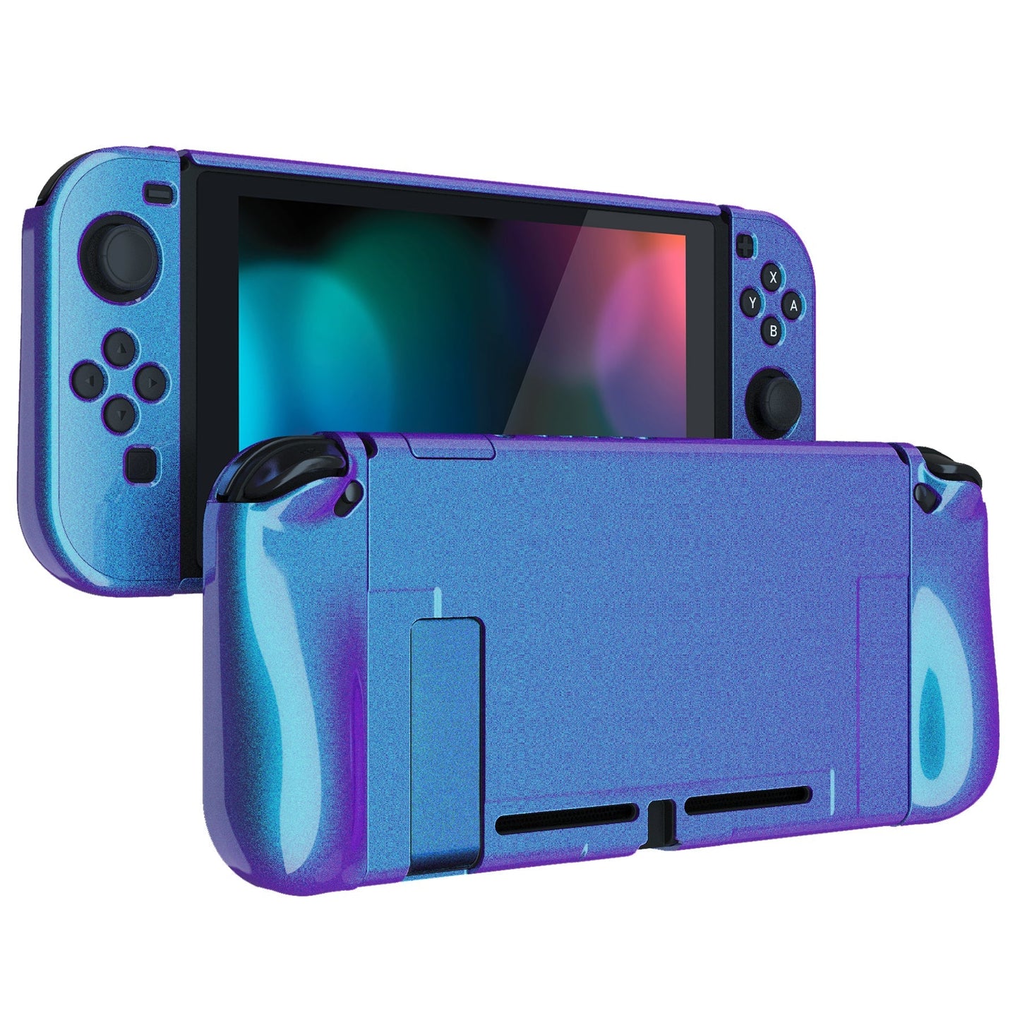 PlayVital UPGRADED Glossy Dockable Case Grip Cover for NS Switch, Ergonomic Protective Case for NS Switch, Separable Protector Hard Shell for Joycon - Chameleon Purple Blue - ANSP3001 PlayVital