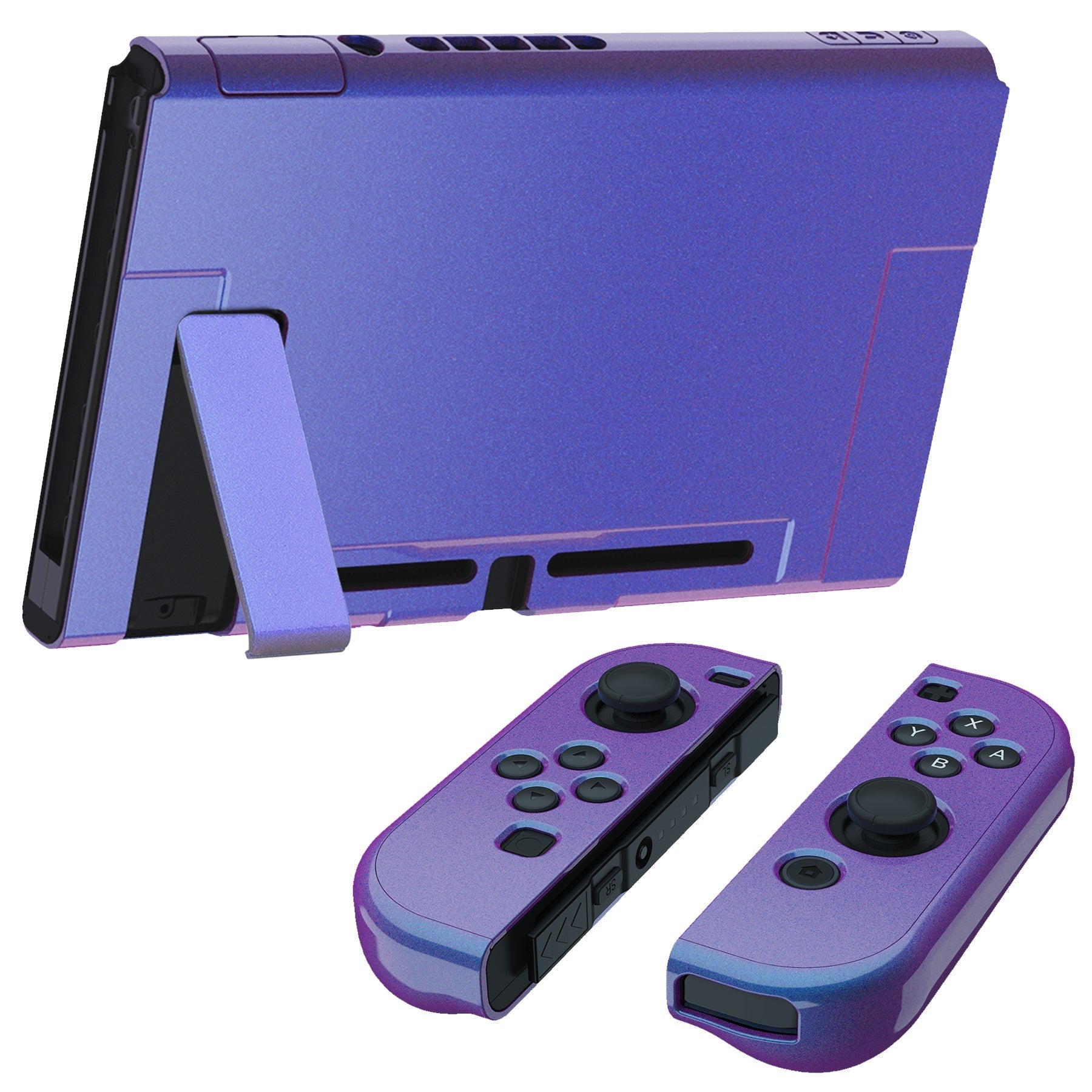 PlayVital UPGRADED Glossy Dockable Case Grip Cover for NS Switch, Ergonomic Protective Case for NS Switch, Separable Protector Hard Shell for Joycon - Chameleon Purple Blue - ANSP3001 PlayVital