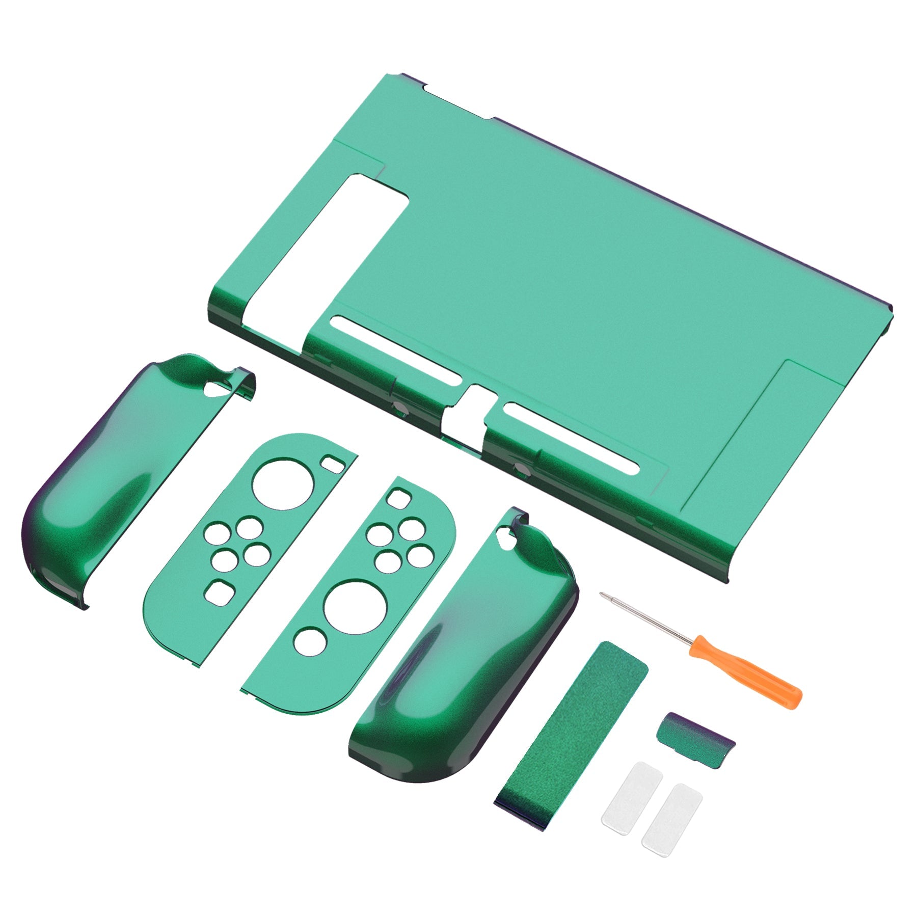 PlayVital UPGRADED Glossy Dockable Case Grip Cover for NS Switch, Ergonomic Protective Case for NS Switch, Separable Protector Hard Shell for Joycon - Chameleon Green Purple - ANSP3002 PlayVital