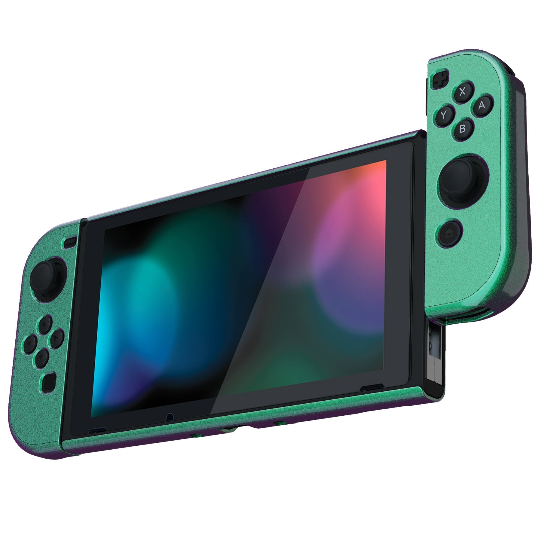 PlayVital UPGRADED Glossy Dockable Case Grip Cover for NS Switch, Ergonomic Protective Case for NS Switch, Separable Protector Hard Shell for Joycon - Chameleon Green Purple - ANSP3002 PlayVital