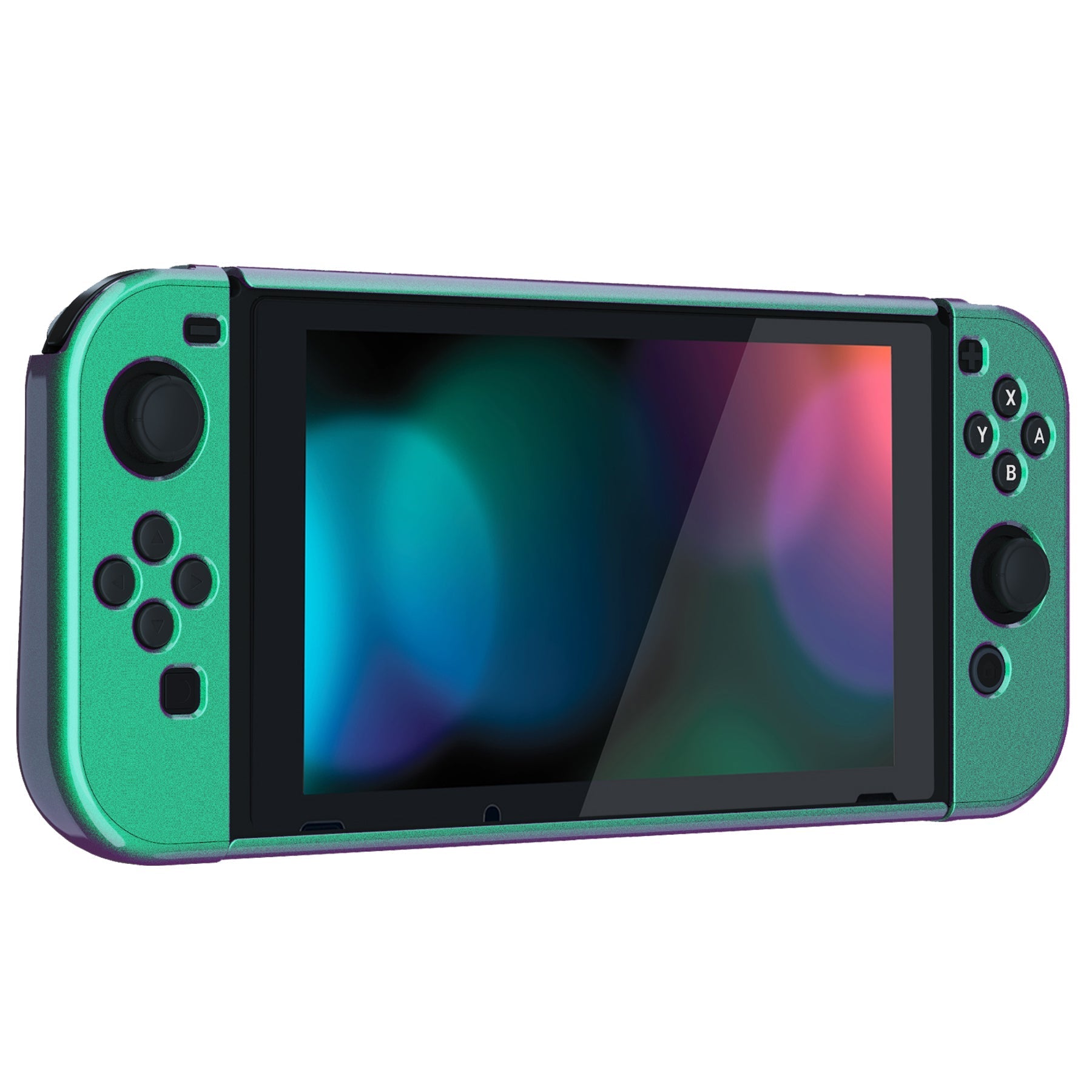 PlayVital UPGRADED Glossy Dockable Case Grip Cover for NS Switch, Ergonomic Protective Case for NS Switch, Separable Protector Hard Shell for Joycon - Chameleon Green Purple - ANSP3002 PlayVital