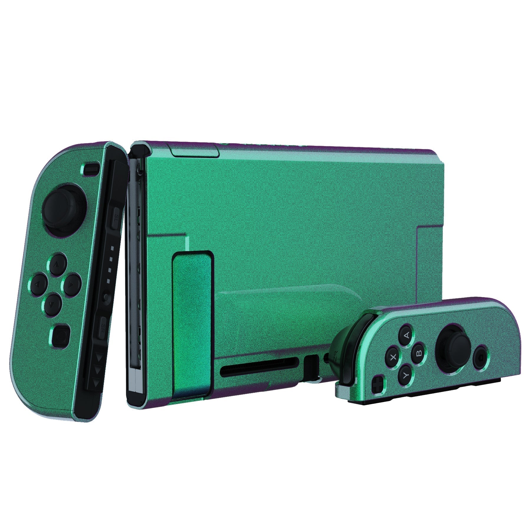 PlayVital UPGRADED Glossy Dockable Case Grip Cover for NS Switch, Ergonomic Protective Case for NS Switch, Separable Protector Hard Shell for Joycon - Chameleon Green Purple - ANSP3002 PlayVital