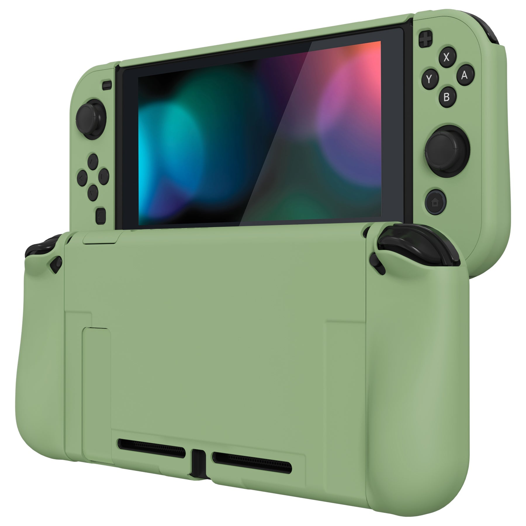 PlayVital UPGRADED Dockable Case Grip Cover for NS Switch, Ergonomic Protective Case for NS Switch, Separable Protector Hard Shell for Joycon - Matcha Green - ANSP3005 PlayVital