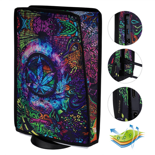 PlayVital Green Weeds Anti Scratch Waterproof Dust Cover for ps5 Console Digital Edition & Disc Edition -Psychedelic Leaf- PFPJ139 PlayVital