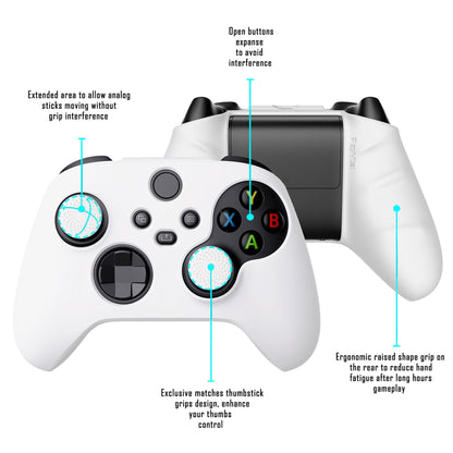 PlayVital White Pure Series Anti-Slip Silicone Cover Skin for Xbox Series X Controller, Soft Rubber Case Protector for Xbox Series S Controller with White Thumb Grip Caps - BLX3002 PlayVital