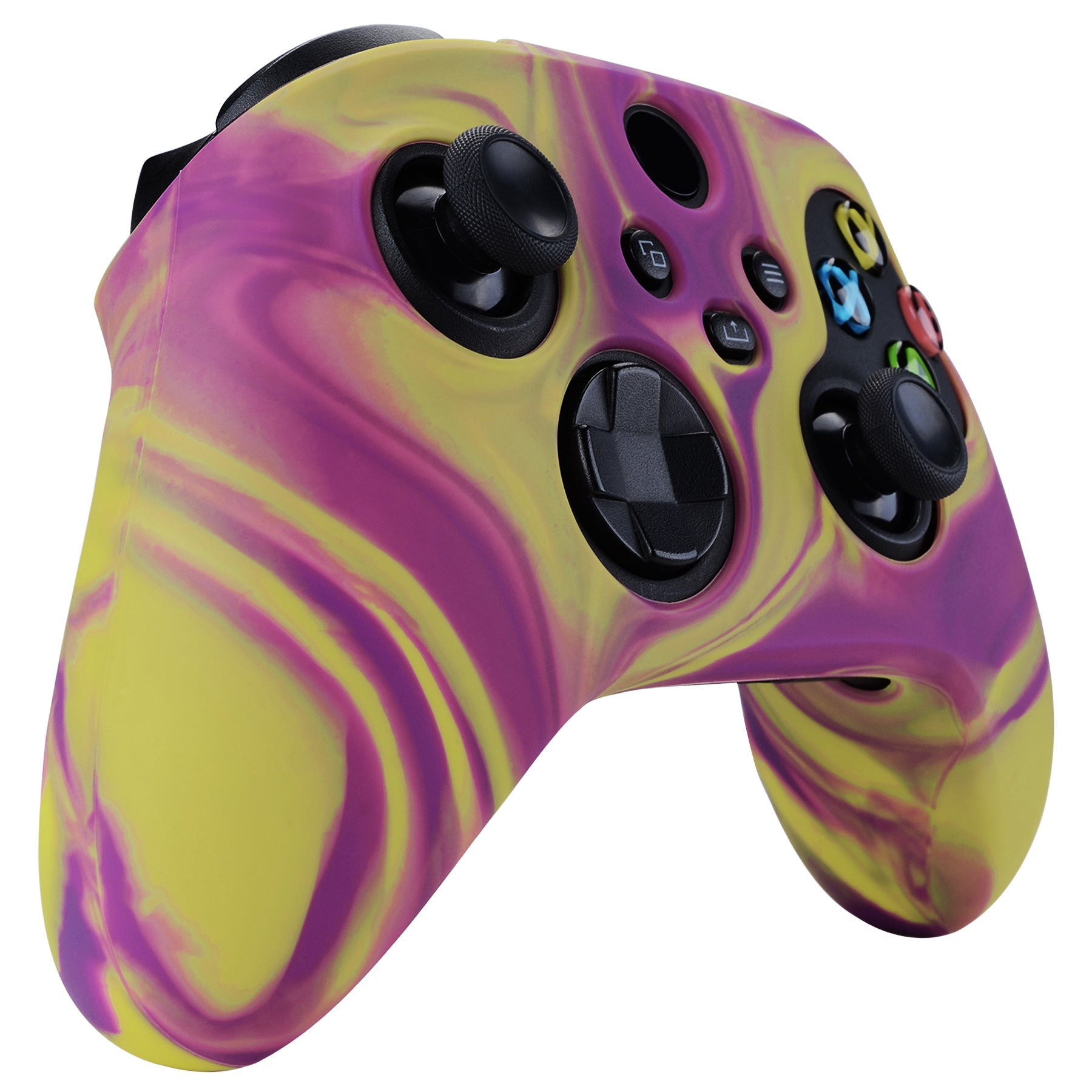 PlayVital Two Tone Purple & Yellow Camouflage Anti-Slip Silicone Cover Skin for Xbox Series X Controller, Soft Rubber Case Protector for Xbox Series S Controller with Black Thumb Grip Caps - BLX3013 PlayVital