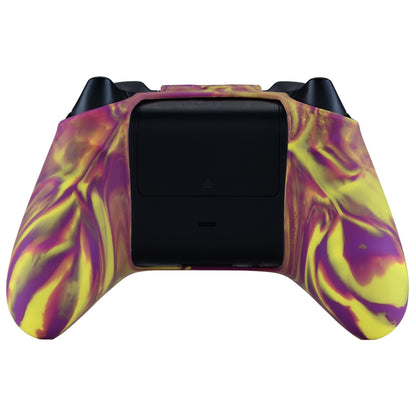 PlayVital Two Tone Purple & Yellow Camouflage Anti-Slip Silicone Cover Skin for Xbox Series X Controller, Soft Rubber Case Protector for Xbox Series S Controller with Black Thumb Grip Caps - BLX3013 PlayVital