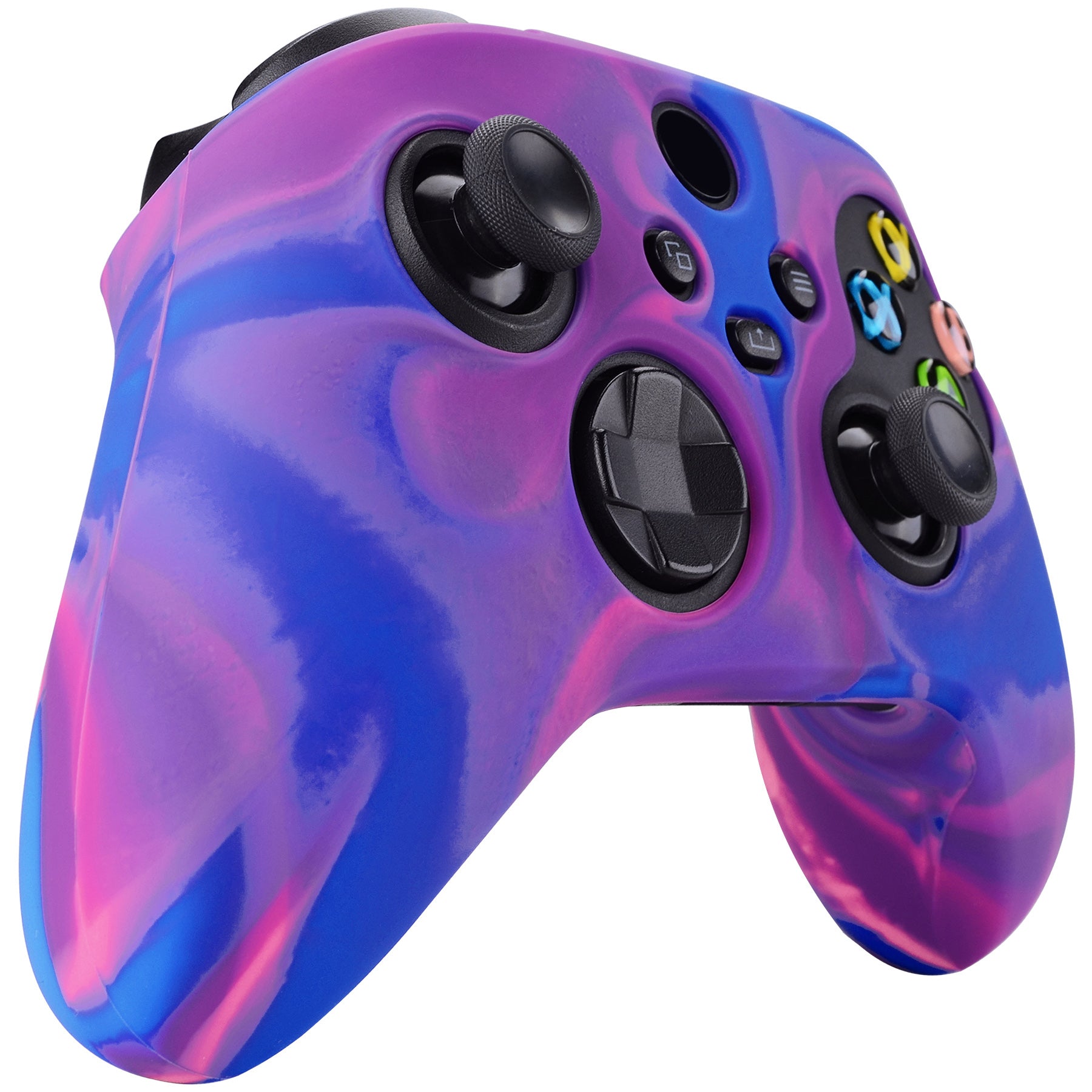 PlayVital Tri-Color Pink & Purple & Blue Camouflage Anti-Slip Silicone Cover Skin for Xbox Series X Controller, Soft Rubber Case Protector for Xbox Series S Controller with Black Thumb Grip Caps - BLX3015 PlayVital