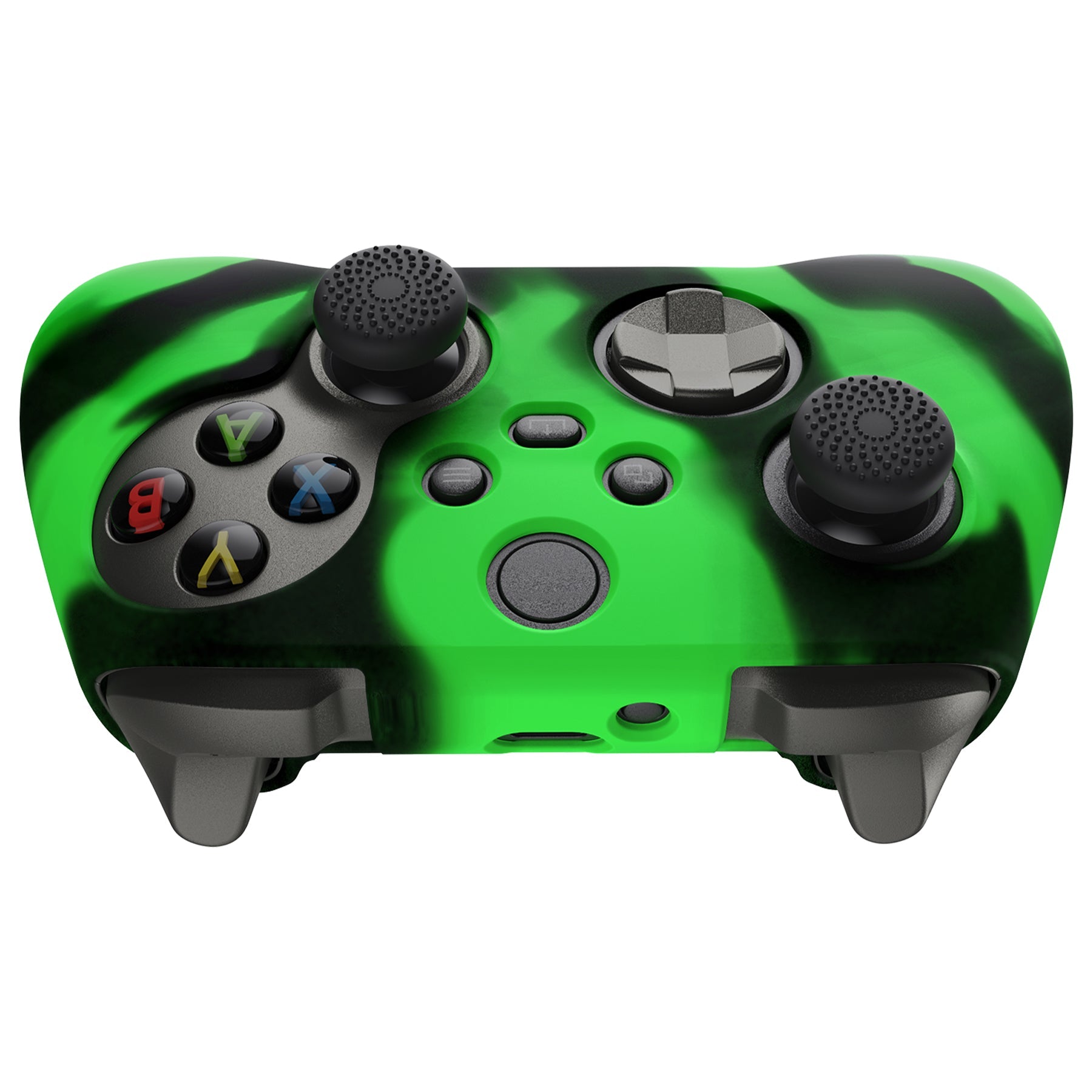 PlayVital Camouflage Soft Anti-Slip Silicone Cover for Xbox Series X Controller, Rubber Case Protector for Xbox Series S Controller with Black Thumb Grip Caps - Green & Black - BLX3023 PlayVital