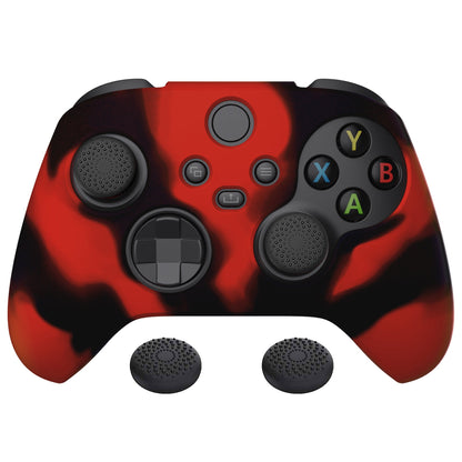 PlayVital Camouflage Soft Anti-Slip Silicone Cover for Xbox Series X Controller, Rubber Case Protector for Xbox Series S Controller with Black Thumb Grip Caps - Red & Black - BLX3024 PlayVital