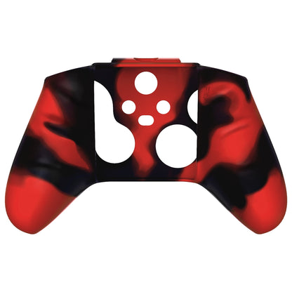 PlayVital Camouflage Soft Anti-Slip Silicone Cover for Xbox Series X Controller, Rubber Case Protector for Xbox Series S Controller with Black Thumb Grip Caps - Red & Black - BLX3024 PlayVital