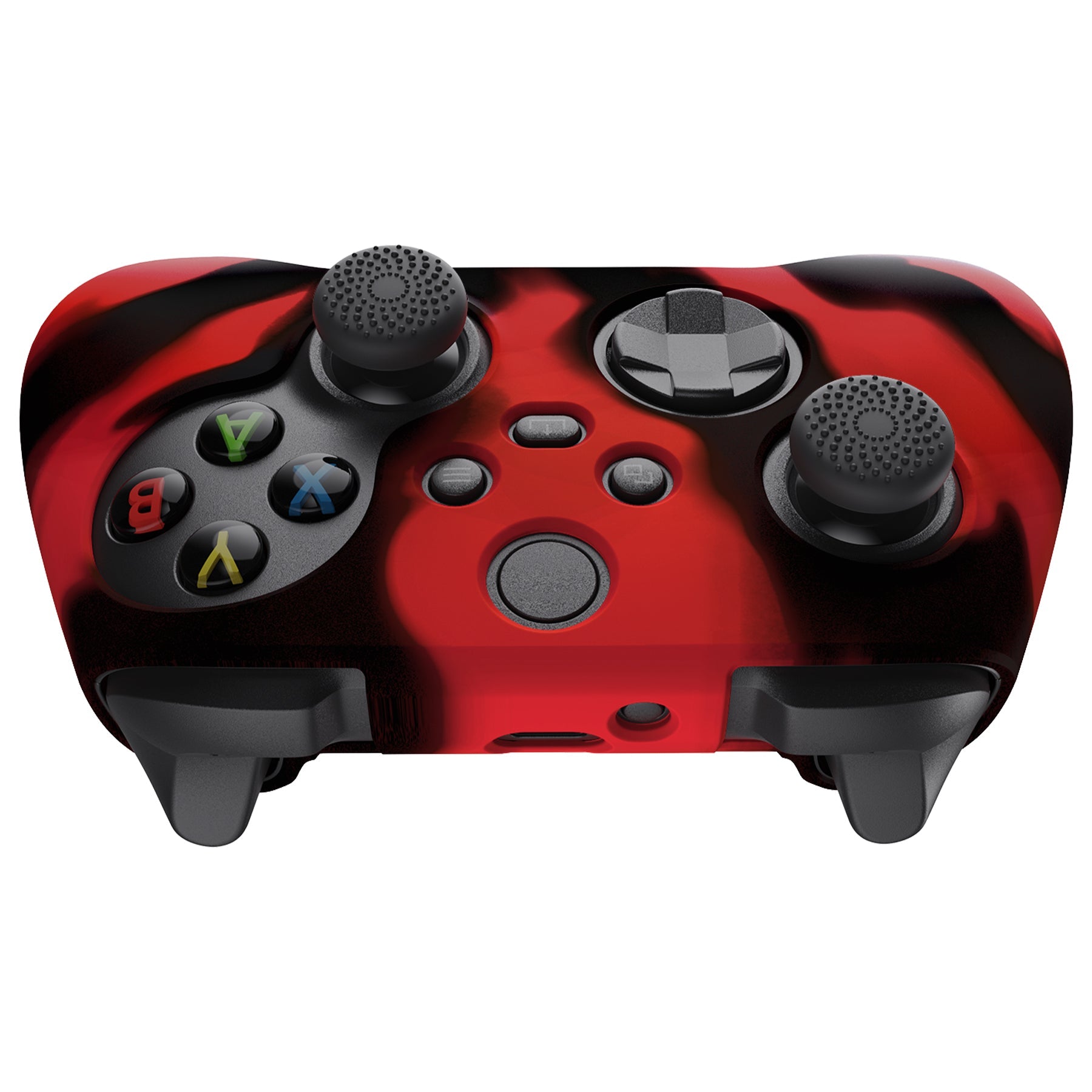 PlayVital Camouflage Soft Anti-Slip Silicone Cover for Xbox Series X Controller, Rubber Case Protector for Xbox Series S Controller with Black Thumb Grip Caps - Red & Black - BLX3024 PlayVital