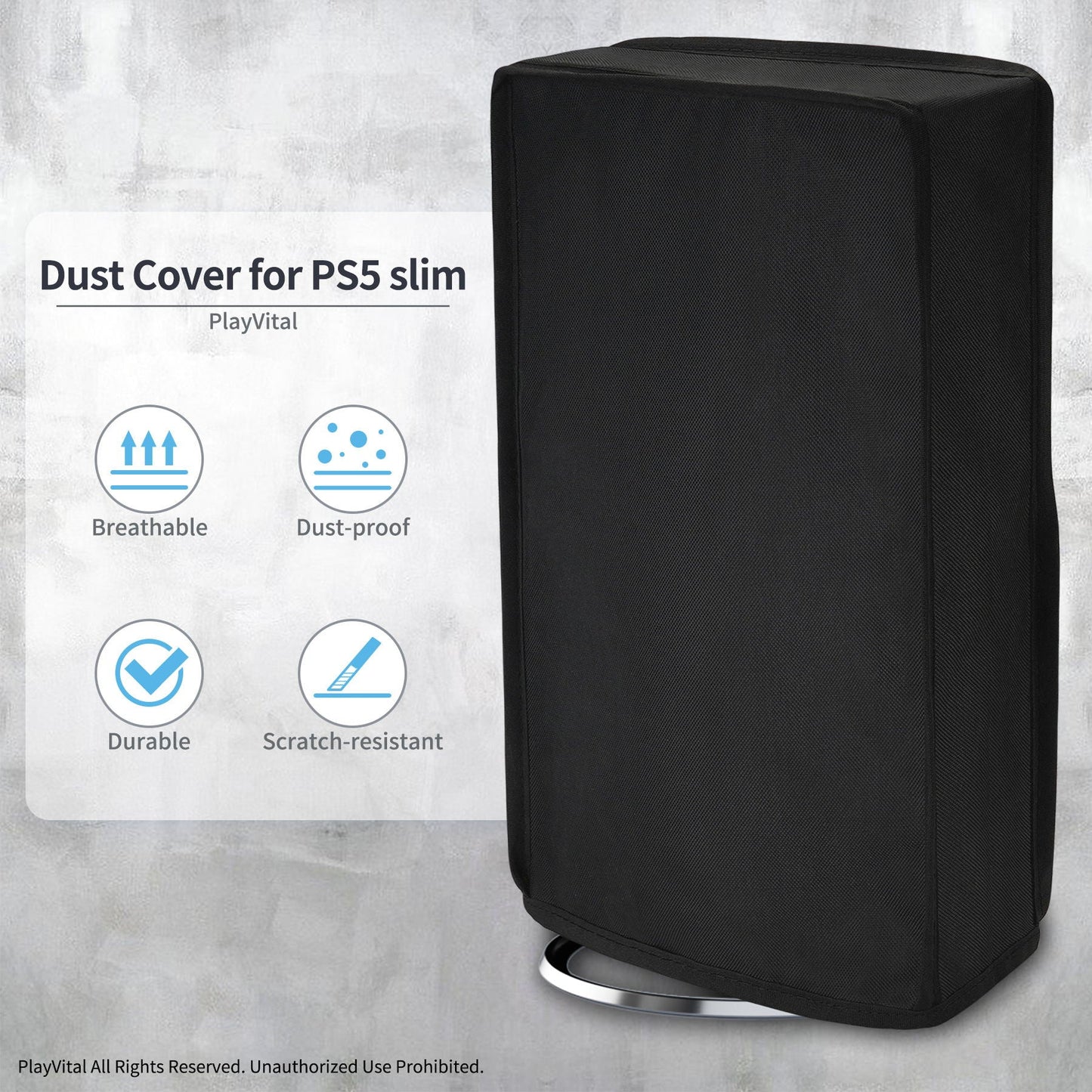 PlayVital Vertical Dust Cover for ps5 Slim Disc Edition(The New Smaller Design), Nylon Dust Proof Protector Waterproof Cover Sleeve for ps5 Slim Console - Black - BMYPFM001 PlayVital