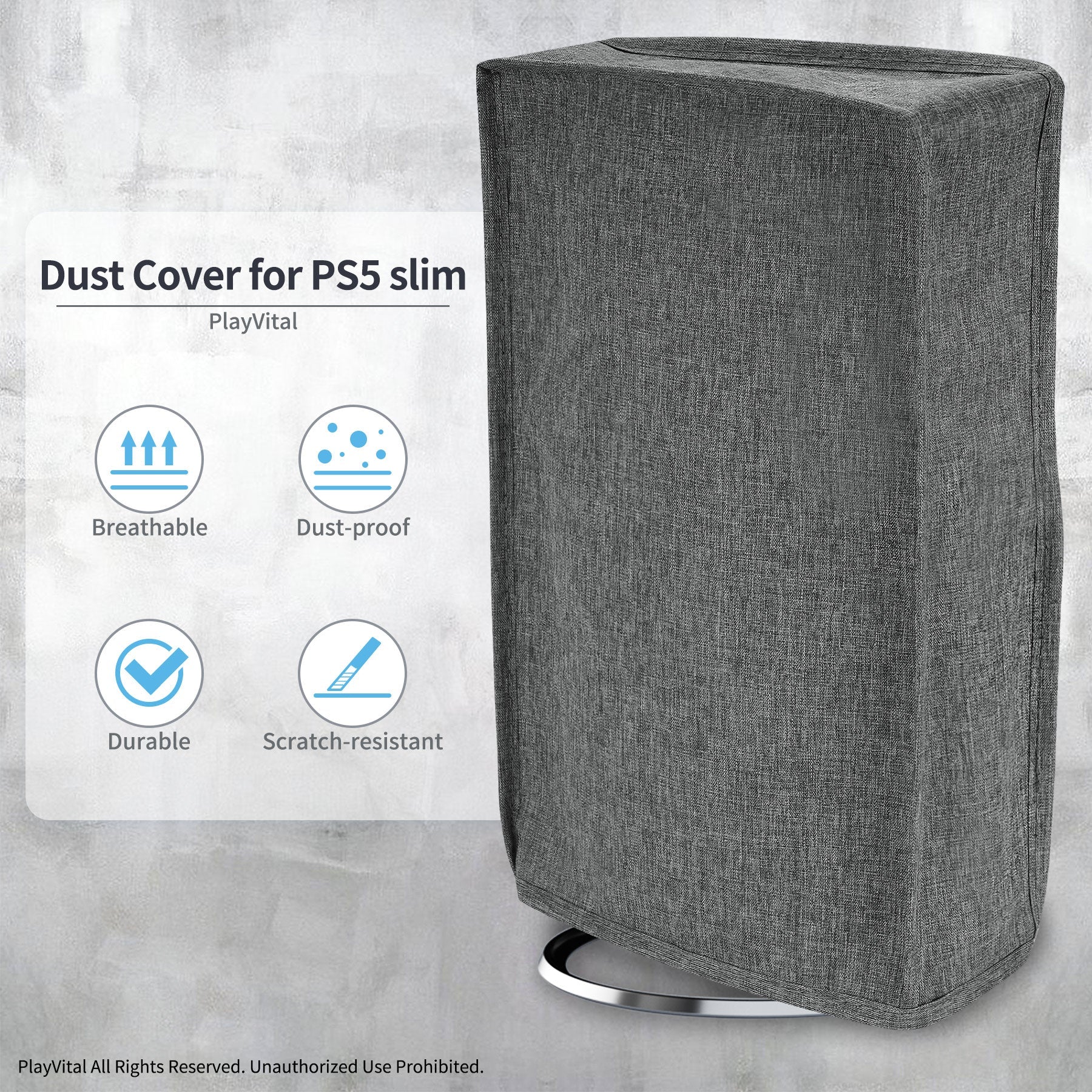 PlayVital Vertical Dust Cover for ps5 Slim Disc Edition(The New Smaller Design), Nylon Dust Proof Protector Waterproof Cover Sleeve for ps5 Slim Console - Gray - BMYPFM002 PlayVital