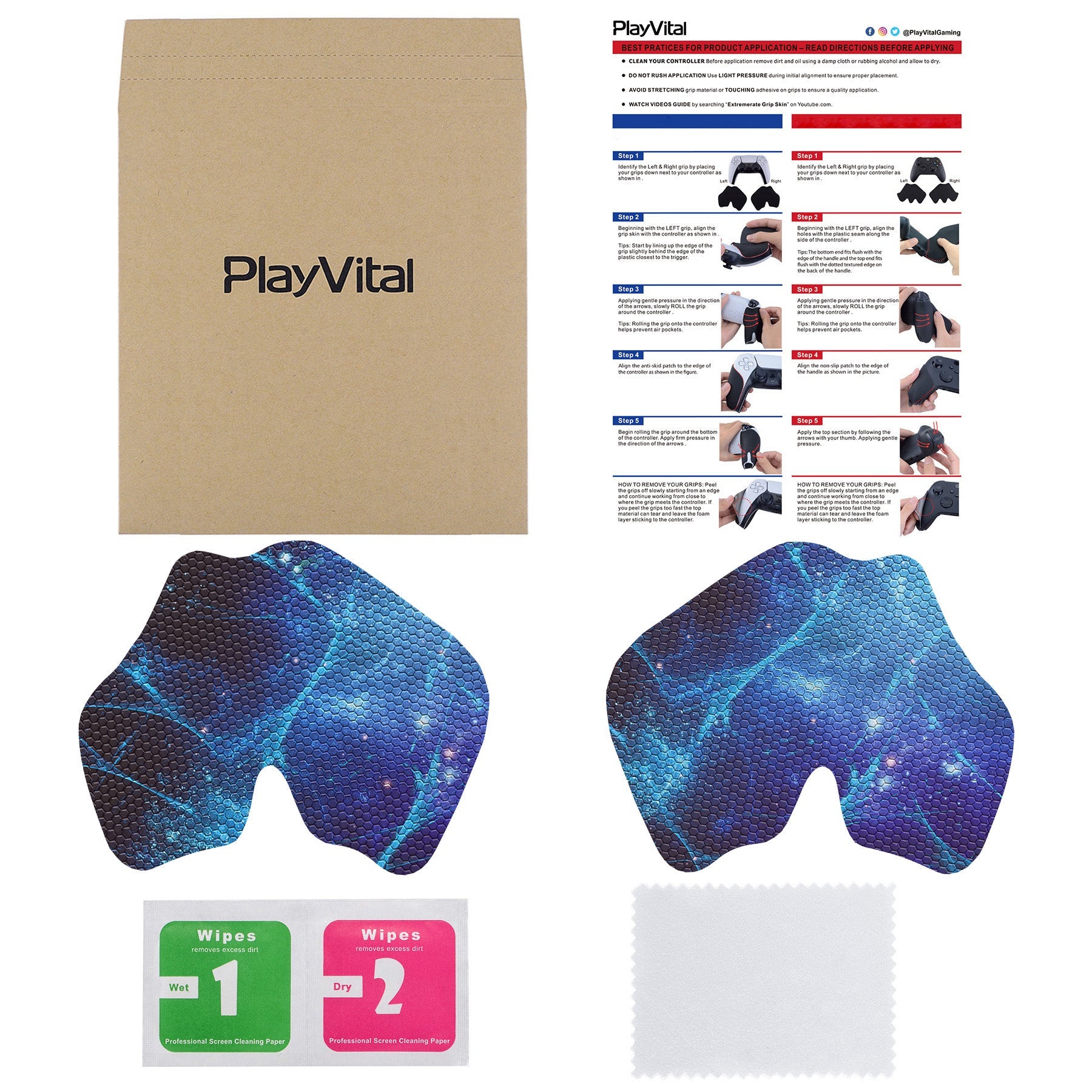 PlayVital Blue Nebula Anti-Skid Sweat-Absorbent Controller Grip for PS5 Controller - PFPJ132 PlayVital