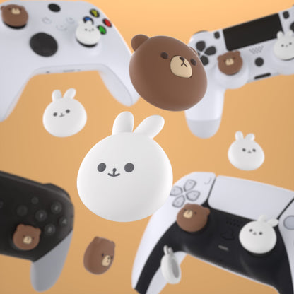 PlayVital Cute Thumb Grip Caps for ps5/4 Controller, Silicone Analog Stick Caps Cover for Xbox Series X/S, Thumbstick Caps for Switch Pro Controller - Chubby Bear & Smiley Bunny - PJM3029 PlayVital