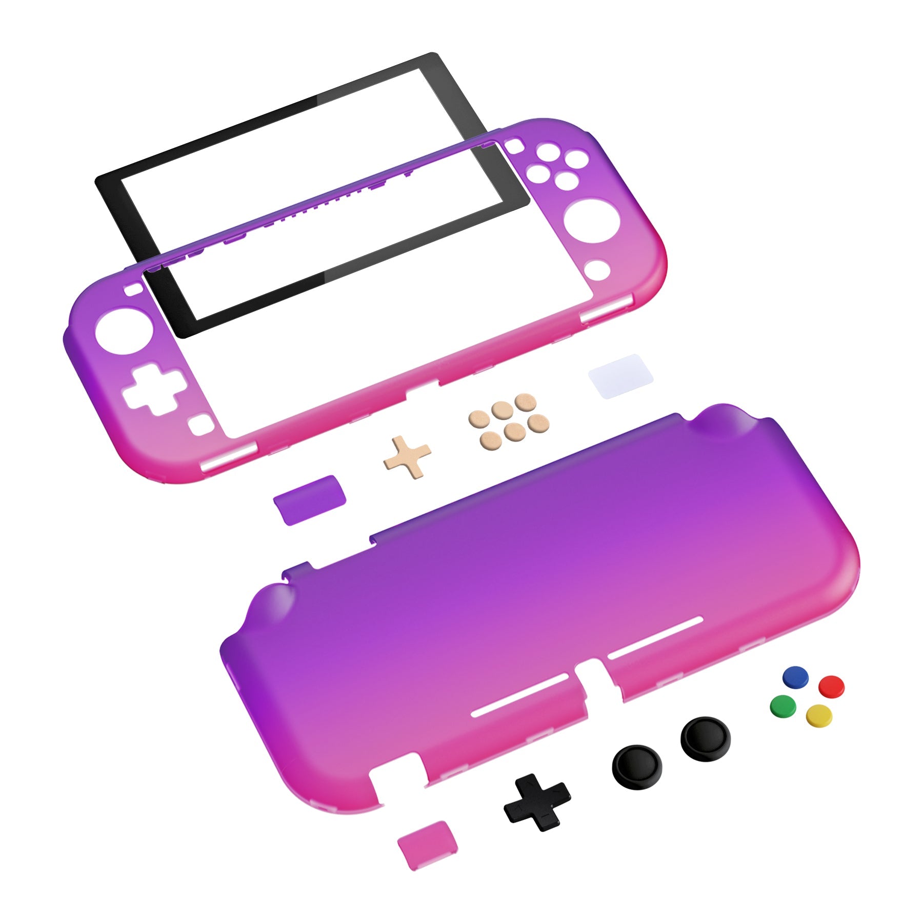 PlayVital Clear Atomic Purple Rose Red Protective Case for NS Switch Lite, Hard Cover Protector for NS Switch Lite - 1 x Black Border Tempered Glass Screen Protector Included - YYNLP007 PlayVital