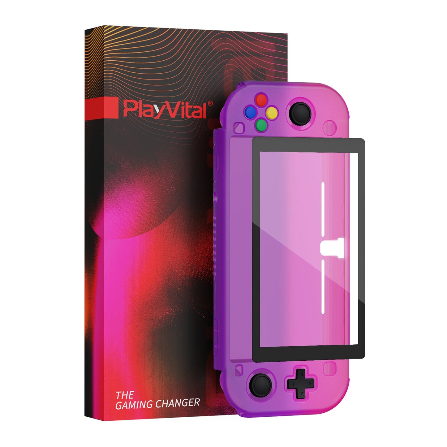 PlayVital Clear Atomic Purple Rose Red Protective Case for NS Switch Lite, Hard Cover Protector for NS Switch Lite - 1 x Black Border Tempered Glass Screen Protector Included - YYNLP007 PlayVital