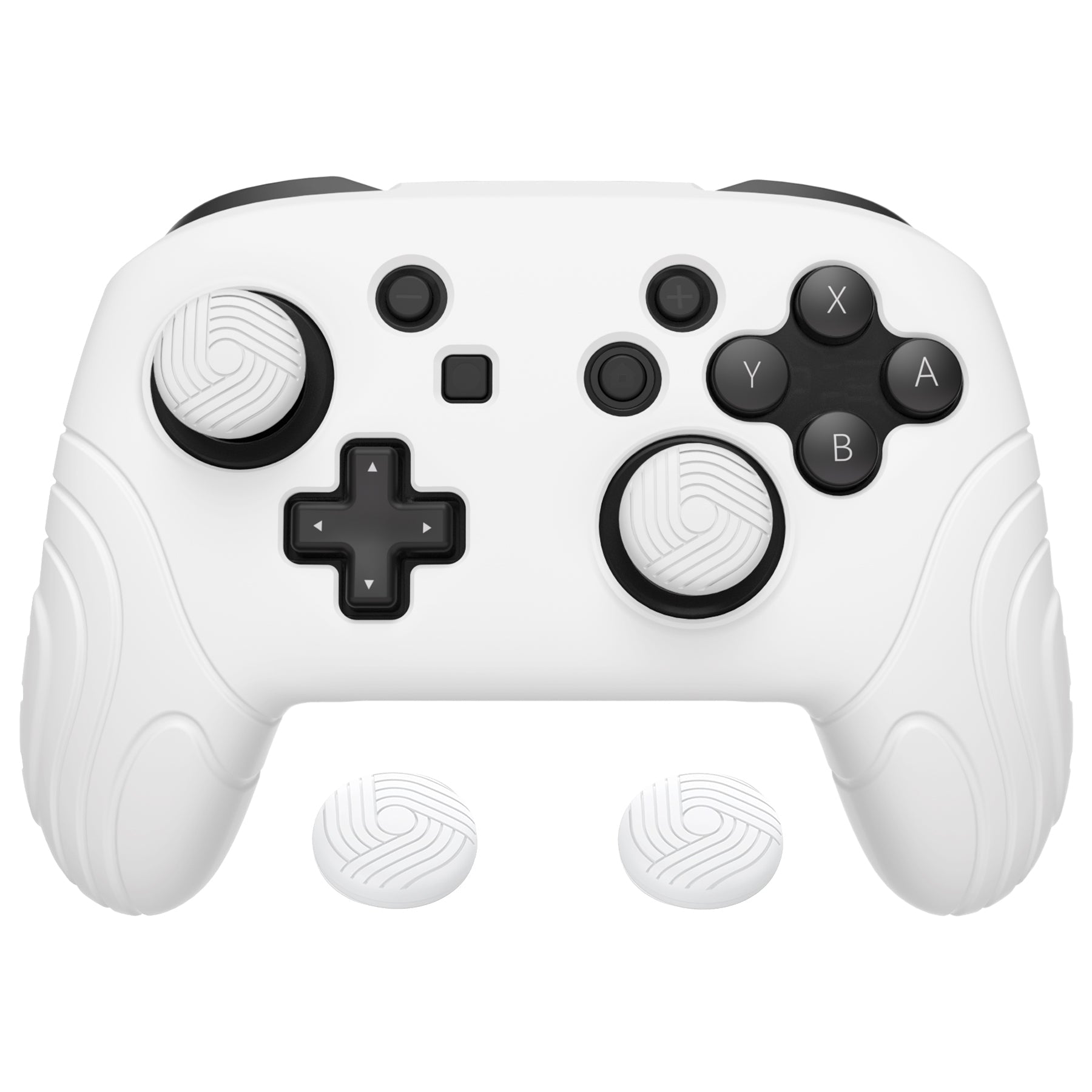 PlayVital Samurai Edition Ergonomic Silicone Skin Protective Case for Nintendo Switch Pro Controller, Soft Anti-slip Controller Grip Protector for Nintendo Switch Pro with Thumb Grip Caps - White - EBNPP001 PlayVital