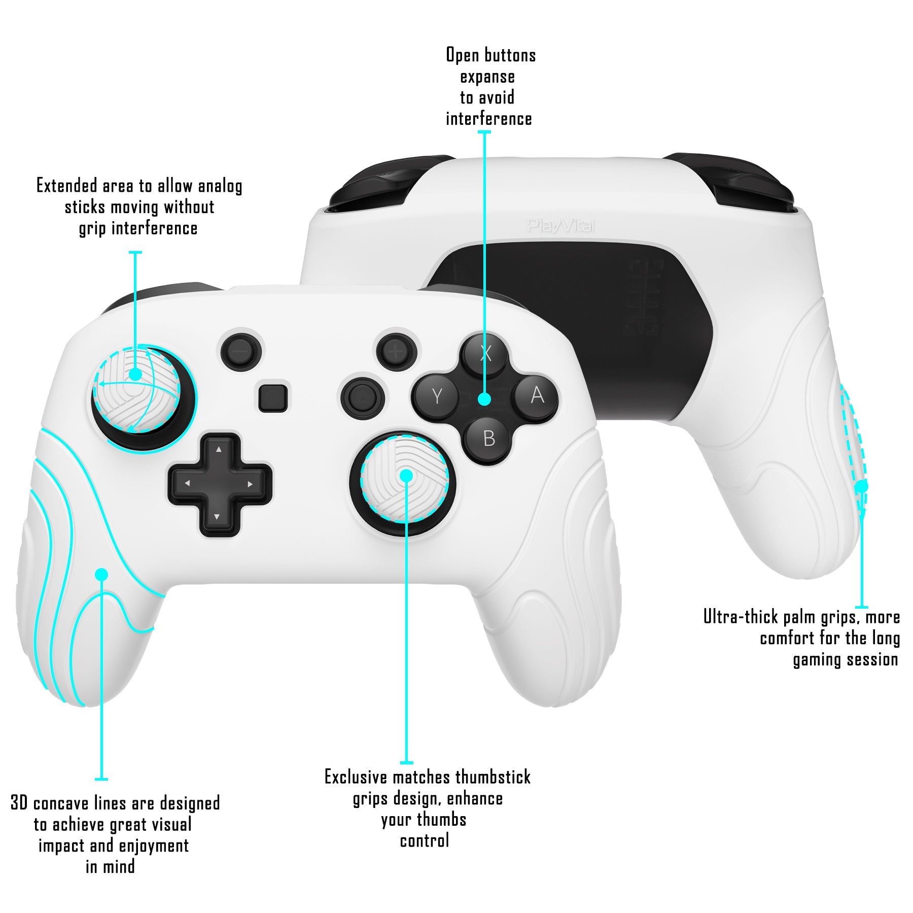 PlayVital Samurai Edition Ergonomic Silicone Skin Protective Case for Nintendo Switch Pro Controller, Soft Anti-slip Controller Grip Protector for Nintendo Switch Pro with Thumb Grip Caps - White - EBNPP001 PlayVital