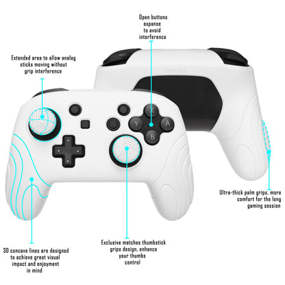 PlayVital Samurai Edition Ergonomic Silicone Skin Protective Case for Nintendo Switch Pro Controller, Soft Anti-slip Controller Grip Protector for Nintendo Switch Pro with Thumb Grip Caps - White - EBNPP001 PlayVital