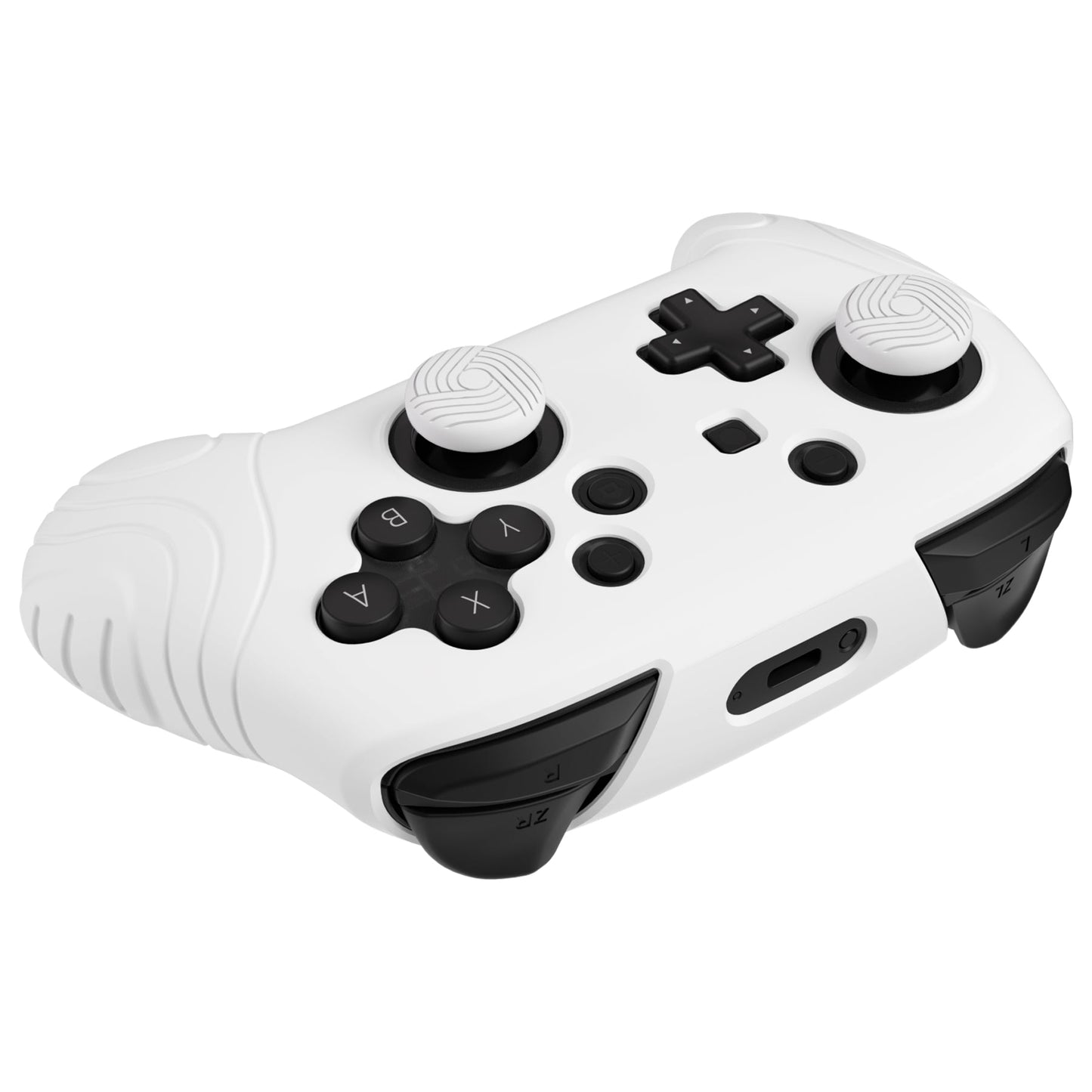 PlayVital Samurai Edition Ergonomic Silicone Skin Protective Case for Nintendo Switch Pro Controller, Soft Anti-slip Controller Grip Protector for Nintendo Switch Pro with Thumb Grip Caps - White - EBNPP001 PlayVital