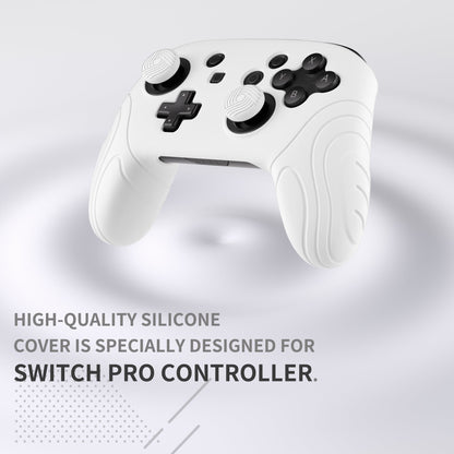 PlayVital Samurai Edition Ergonomic Silicone Skin Protective Case for Nintendo Switch Pro Controller, Soft Anti-slip Controller Grip Protector for Nintendo Switch Pro with Thumb Grip Caps - White - EBNPP001 PlayVital