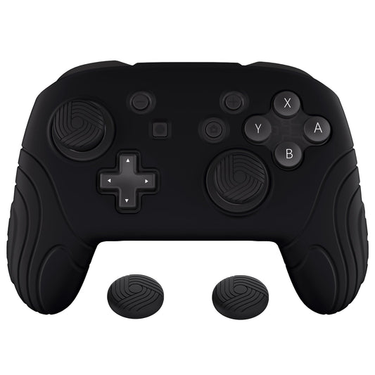 PlayVital Samurai Edition Ergonomic Silicone Skin Protective Case for Nintendo Switch Pro Controller, Soft Anti-slip Controller Grip Protector for Nintendo Switch Pro with Thumb Grip Caps - Black- EBNPP002 PlayVital