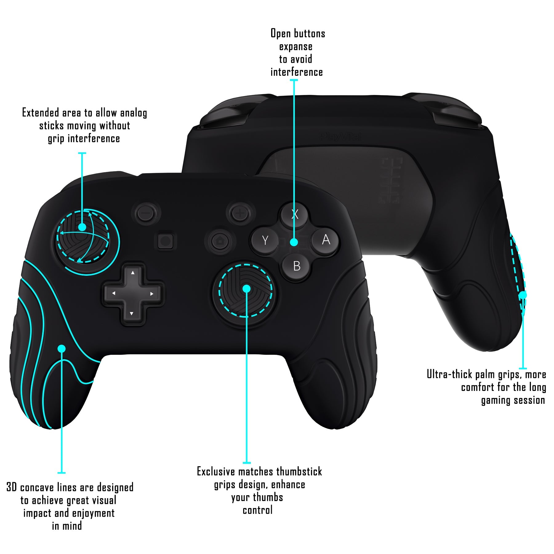 PlayVital Samurai Edition Ergonomic Silicone Skin Protective Case for Nintendo Switch Pro Controller, Soft Anti-slip Controller Grip Protector for Nintendo Switch Pro with Thumb Grip Caps - Black- EBNPP002 PlayVital