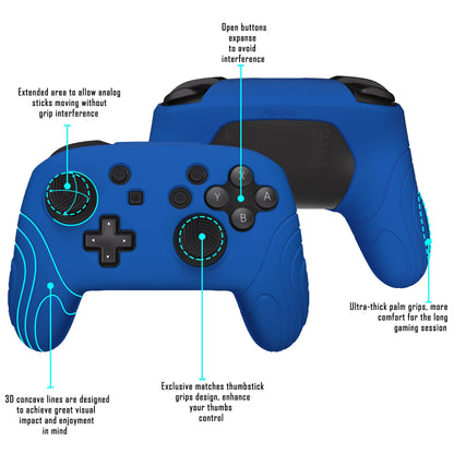 PlayVital Samurai Edition Ergonomic Silicone Skin Protective Case for Nintendo Switch Pro Controller, Soft Anti-slip Controller Grip Protector for Nintendo Switch Pro with Thumb Grip Caps - Blue - EBNPP004 PlayVital