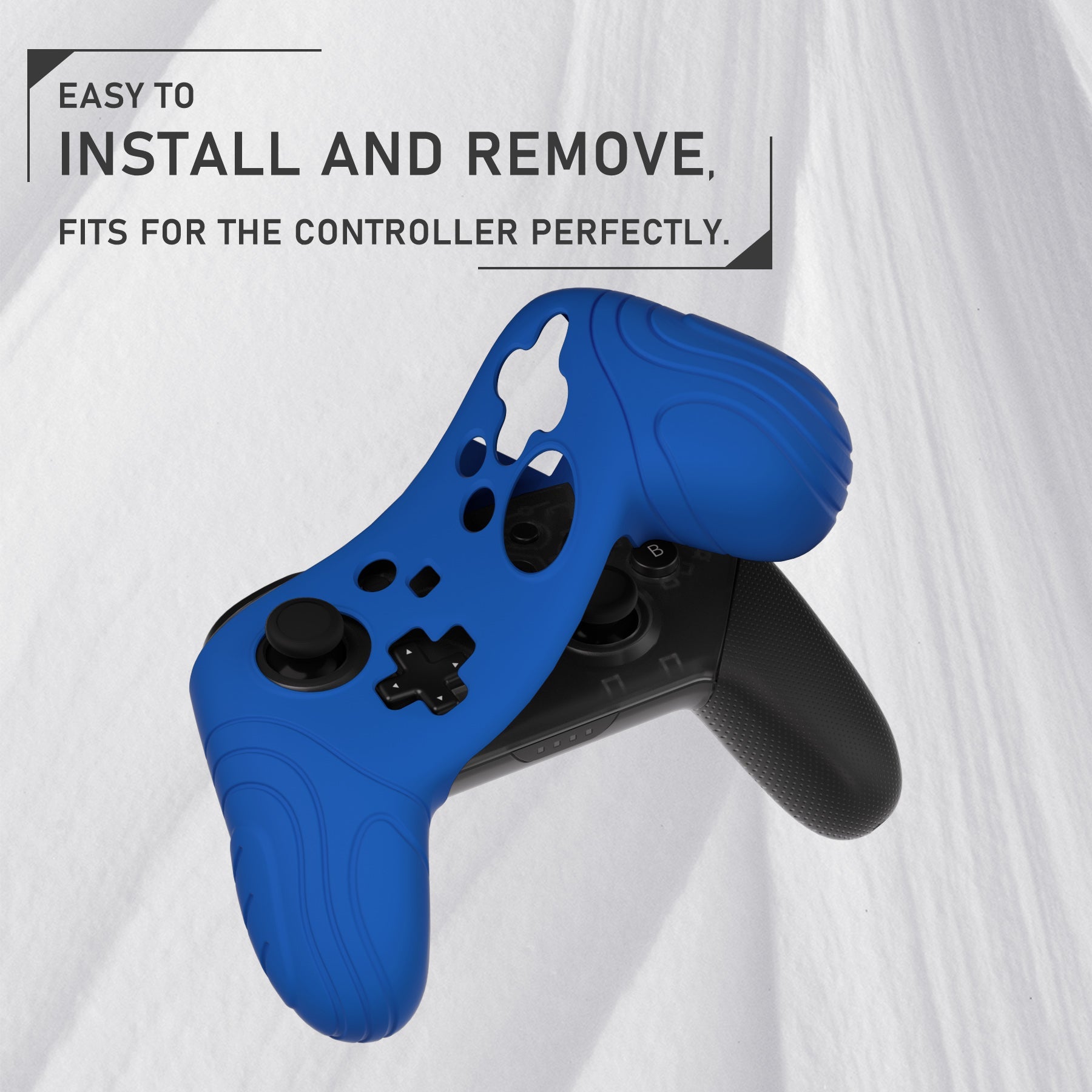 PlayVital Samurai Edition Ergonomic Silicone Skin Protective Case for Nintendo Switch Pro Controller, Soft Anti-slip Controller Grip Protector for Nintendo Switch Pro with Thumb Grip Caps - Blue - EBNPP004 PlayVital