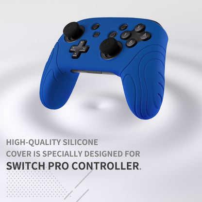 PlayVital Samurai Edition Ergonomic Silicone Skin Protective Case for Nintendo Switch Pro Controller, Soft Anti-slip Controller Grip Protector for Nintendo Switch Pro with Thumb Grip Caps - Blue - EBNPP004 PlayVital