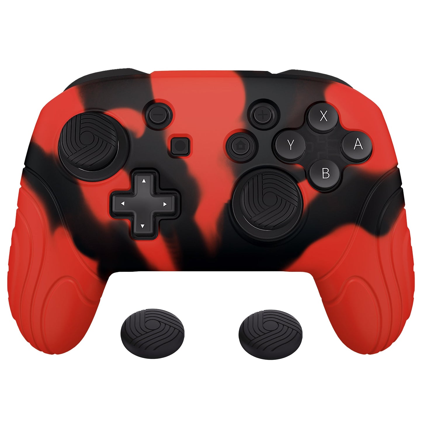 PlayVital Samurai Edition Ergonomic Silicone Skin Protective Case for Nintendo Switch Pro Controller, Soft Anti-slip Controller Grip Protector for Nintendo Switch Pro with Thumb Grip Caps - Red & Black - EBNPP006 PlayVital