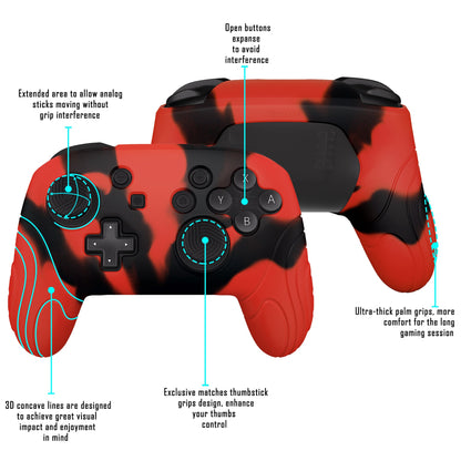 PlayVital Samurai Edition Ergonomic Silicone Skin Protective Case for Nintendo Switch Pro Controller, Soft Anti-slip Controller Grip Protector for Nintendo Switch Pro with Thumb Grip Caps - Red & Black - EBNPP006 PlayVital