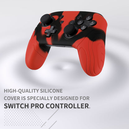 PlayVital Samurai Edition Ergonomic Silicone Skin Protective Case for Nintendo Switch Pro Controller, Soft Anti-slip Controller Grip Protector for Nintendo Switch Pro with Thumb Grip Caps - Red & Black - EBNPP006 PlayVital