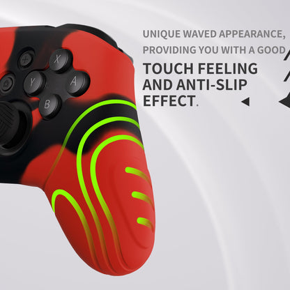 PlayVital Samurai Edition Ergonomic Silicone Skin Protective Case for Nintendo Switch Pro Controller, Soft Anti-slip Controller Grip Protector for Nintendo Switch Pro with Thumb Grip Caps - Red & Black - EBNPP006 PlayVital