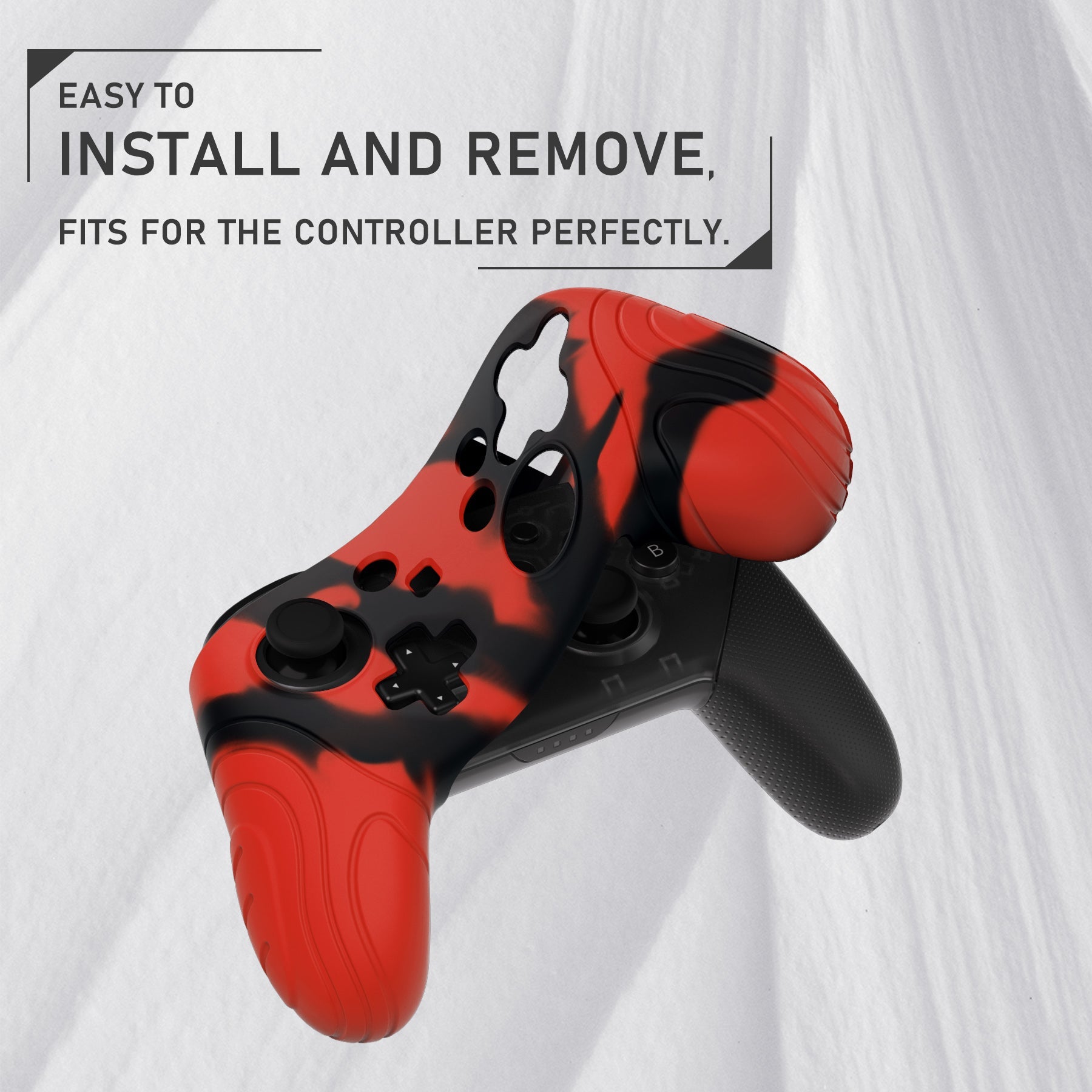 PlayVital Samurai Edition Ergonomic Silicone Skin Protective Case for Nintendo Switch Pro Controller, Soft Anti-slip Controller Grip Protector for Nintendo Switch Pro with Thumb Grip Caps - Red & Black - EBNPP006 PlayVital