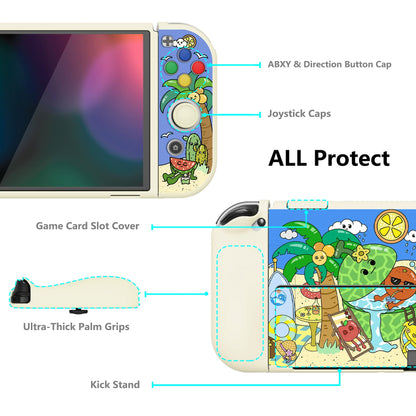 PlayVital ZealProtect Soft Protective Case for Switch OLED, Flexible Protector Joycon Grip Cover for Switch OLED with Thumb Grip Caps & ABXY Direction Button Caps - Fruity Party - XSOYV6039 playvital