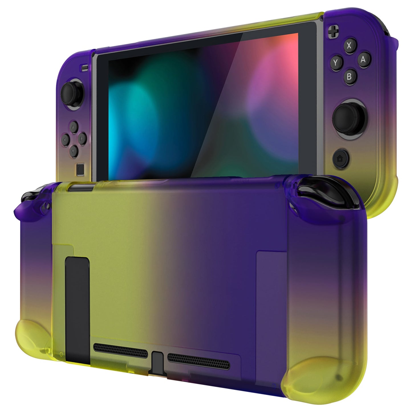 PlayVital Gradient Purple Yellow Back Cover for Nintendo Switch Console, NS Joycon Handheld Controller Separable Protector Hard Shell, Soft Touch Customized Dockable Protective Case for Nintendo Switch - NTP346 PlayVital